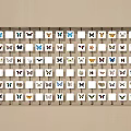 Butterfly Patterned White Squares Neatly Arranged On Display Rack Against Light Wall 3d model