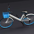 Modern White Frame Bicycle with Blue Front Basket Black Seat Blue Rims and Black Handlebars