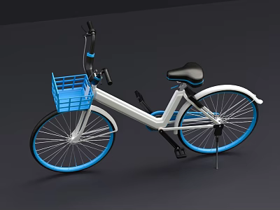 Modern White Frame Bicycle with Blue Front Basket Black Seat Blue Rims and Black Handlebars 3d model