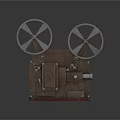 Vintage Projection Monitoring Equipment Old Fashioned Film Projector With Two Reels Brown Body Red Base