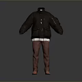 Casual Winter Clothing Set With Black Padded Jacket Brown Cargo Pants And Orange Shoes