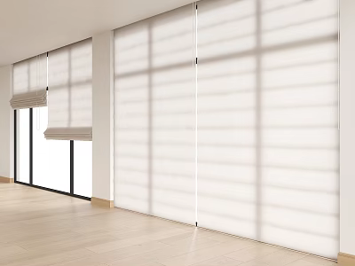 Modern White Curtains With Sunlight Filtering In Bright Interior Space 3d model