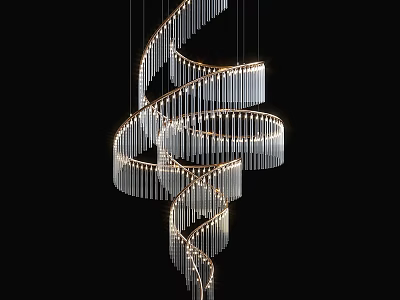 Modern Spiral Crystal Chandelier With Hanging Crystal Strips And Gold Frame 3d model