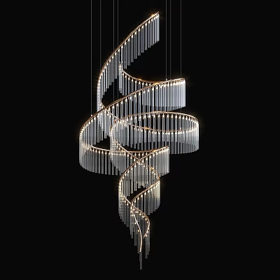 Modern Spiral Crystal Chandelier With Hanging Crystal Strips And Gold Frame 3d model Modern Spiral Crystal Chandelier With Hanging Crystal Strips And Gold Frame 3d model