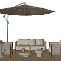 Modern Outdoor Sofa Set with Rattan Armchairs Umbrella and Coffee Table