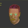 3D Male Character Head Model With Gray Combed Back Hair Serious Expression Against Gray Background