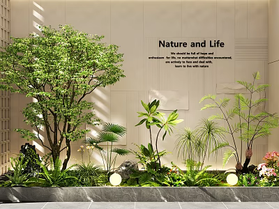 Indoor Landscape Featuring Nature and Life Theme Large Tree Various Green Plants Decorative Lights 3d model