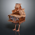 Unique Wooden House Featuring Thatch Roof Bird Like Legs Support And Wooden Details