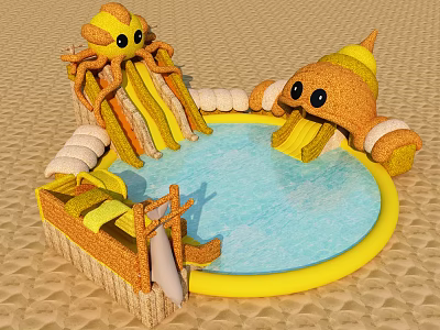 Fun Playground Equipment With Inflatable Pool Octopus And Ice Cream Cone Shaped Slides For Kids 3d model