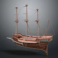Antique Wooden Sailing Ship With Multiple Masts Detailed Hull And Deck Windows