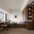 Wood grain tatami bedroom 3d model