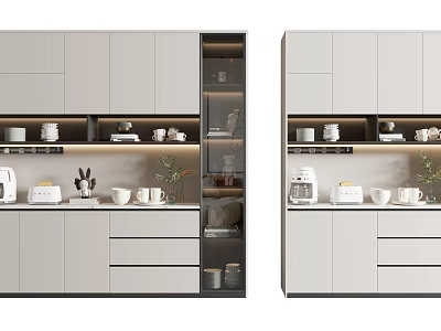 Modern Wine Cabinet Storage Design With Glass Doors LED Lighting And Decorative Items 3d model