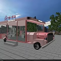 Pink Ice Cream Functional Vehicle With Transparent Windows Urban Background And Trees
