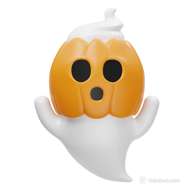 Halloween Cute Decorative Ornament Set With Orange Pumpkin And White Ghost Design 3d model 