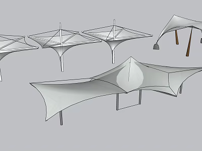 White Membrane Structures With Various Designs And Metal Support Frames 3d model