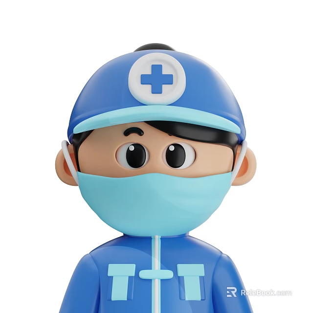Man Wearing Blue Uniform With Blue Cap White Cross Symbol And Blue Mask 3d model 
