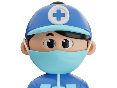 Man Wearing Blue Uniform With Blue Cap White Cross Symbol And Blue Mask 3d model