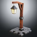 Wooden Street Lamp Furniture With Curved Arm Glass Shade And Stone Block Base