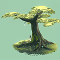 Cartoon Scene With Big Tree Featuring Mossy Trunk Door And Grass Around Roots