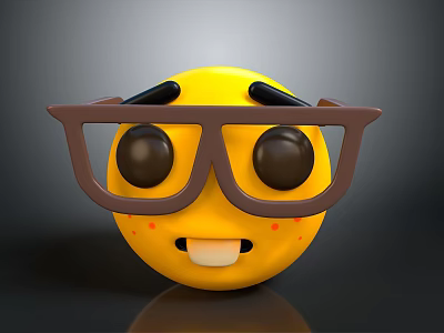 Yellow Smiley Face Decorative Accessory With Brown Glasses Blush Marks And Happy Expression 3d model