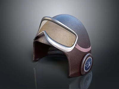 Weapon Helmet With Goggles Brown Leather And Circular Side Detail For Tactical Use 3d model