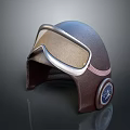 Weapon Helmet With Goggles Brown Leather And Circular Side Detail For Tactical Use
