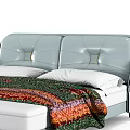 Modern Upholstered Double Bed With Gray Leather Headboard And Colorful Patterned Blanket 3d model
