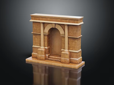 Stone Entrance Gate With Arched Doorway Brick Structure Side Columns Base Platform And Steps 3d model