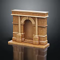 Stone Entrance Gate With Arched Doorway Brick Structure Side Columns Base Platform And Steps 3d model