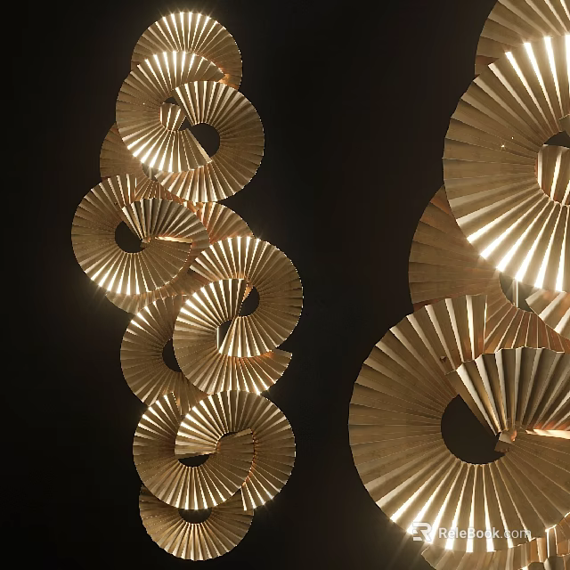 Modern Gold Spiral Wall Decor with Fan Shaped Patterns and Metallic Finish 3d model 