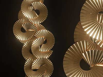 Modern Gold Spiral Wall Decor with Fan Shaped Patterns and Metallic Finish 3d model