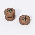 Traditional Wooden Round Game Pieces With Chinese Characters On White Background
