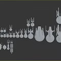 White Sci Fi Spaceship Building Models On Black Background With Various Shapes Sizes 3d model