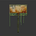 Colorful Artistic Billboard With Brown Pole Ladder Structure And Hanging Lines
