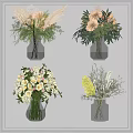 Transparent Glass Vases With Various Flowers For Home Interior Decor Arrangements