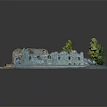 Cartoon Scene With Castle Ruins Green Trees Water Area And Lush Grass