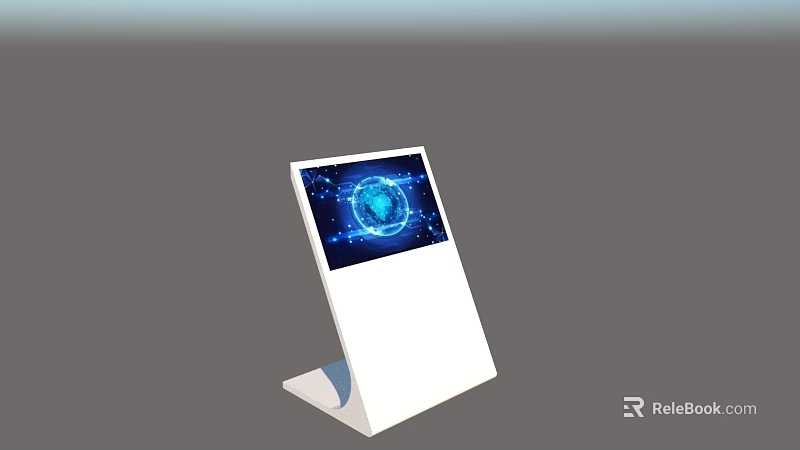 Public Facility Interactive Touchscreen Kiosk With Blue Earth Display On White Stand 3d model 