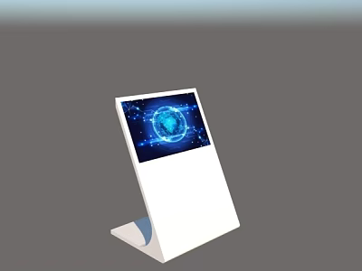Public Facility Interactive Touchscreen Kiosk With Blue Earth Display On White Stand 3d model