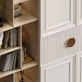 Modern White Wardrobe With Panel Doors Gold Round Handles And Storage Shelves