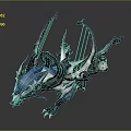 Blue And White Mechanical Dragon Mount With Bow Shaped Wings And Spiked Armor Details