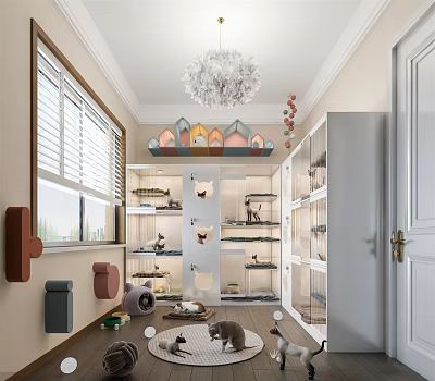 Pet Shop In Mall With Cats Display Shelves Pet Supplies And Decorative Elements 3d model