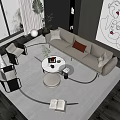 Beige Sofa and Round Coffee Table Set With Accent Chairs Light Rug and Window View 3d model