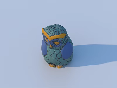 Owl Shaped Blue Green Decorative Household Item With Yellow Eyes And Feet 3d model