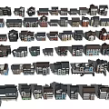 Various Small House Models Arranged On Gray Background With Different Styles 3d model