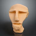 Simplified Clay Human Head Sculpture With Beard And Facial Features On Dark Background