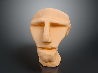Simplified Clay Human Head Sculpture With Beard And Facial Features On Dark Background 3d model