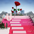 Romantic Pink Steps With Red Rose Heart Decoration And City View