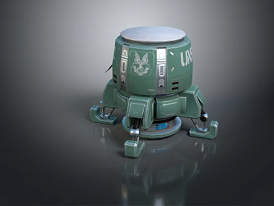 Green Mechanical Device With UNS Logo And Multi Legged Base Structure 3d model
