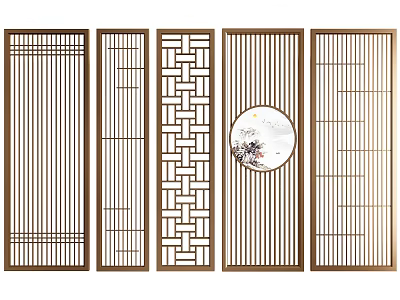 Chinese Traditional Room Dividers Featuring Lattice Designs And Circular Decorative Panels 3d model