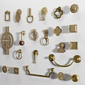 Various Brass Furniture Handles With Different Decorative Designs For Cabinets And Drawers